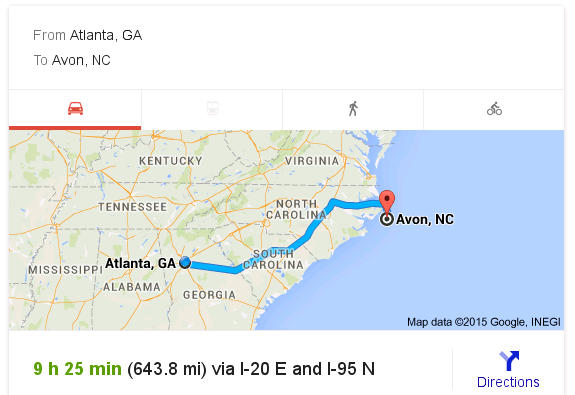 Atlanta to Avon, NC Google Maps