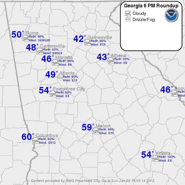 Wedge: Note the temperature differences between northeast Georgia, say Lake Lanier and west central Georgia, say West Point Lake of almost 20 degrees F.